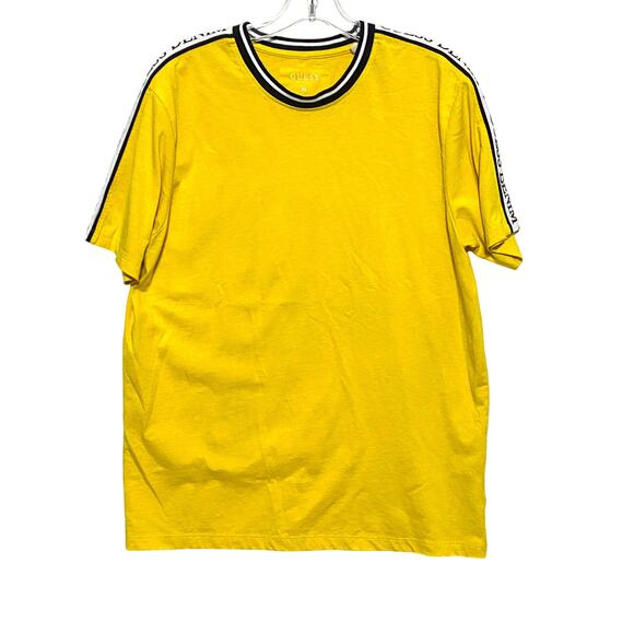 Guess Loss Angeles Yellow Hyatt Logo Question Mark Tape Tee Shirt Mens Medium M - Picture 1 of 7